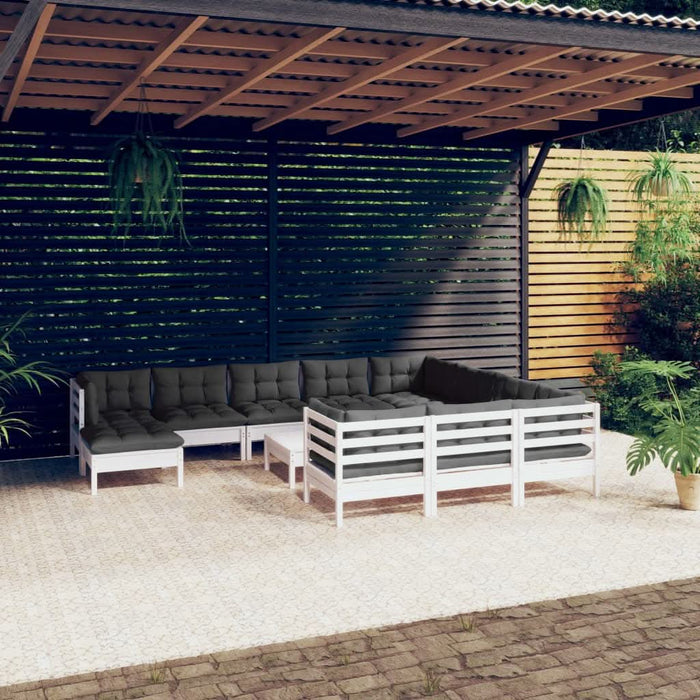 Set mobilier grădină cu perne, 12 piese, alb, lemn de pin - WALTI WALTI