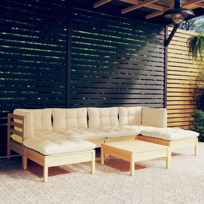 Set mobilier grădină cu perne crem, 7 piese, lemn masiv pin - WALTI WALTI