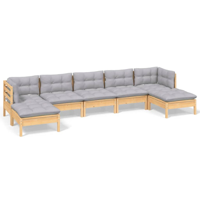 Set mobilier grădină cu perne gri, 7 piese, lemn masiv de pin - WALTI WALTI