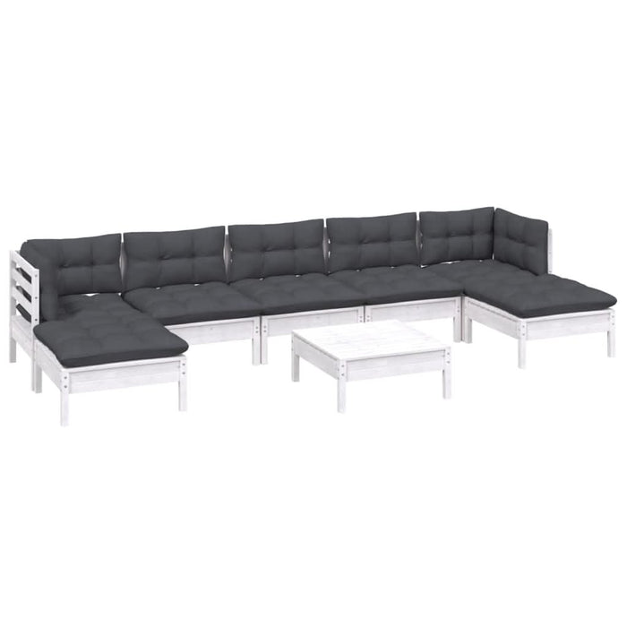 Set mobilier de grădină cu perne, 8 piese, alb, lemn de pin - WALTI WALTI