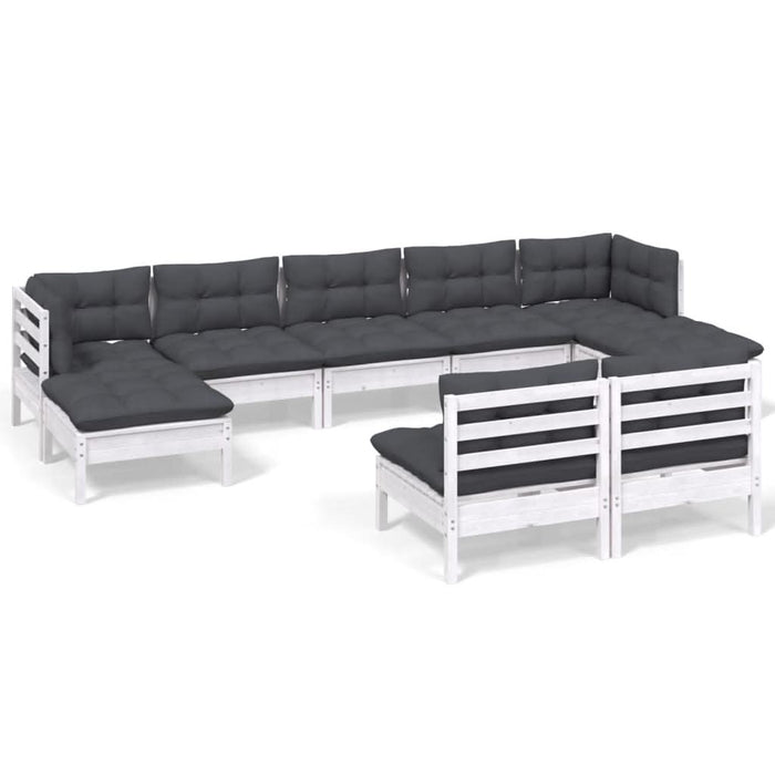 Set mobilier de grădină cu perne, 9 piese, alb, lemn de pin - WALTI WALTI
