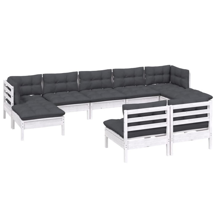 Set mobilier de grădină cu perne, 9 piese, alb, lemn de pin - WALTI WALTI