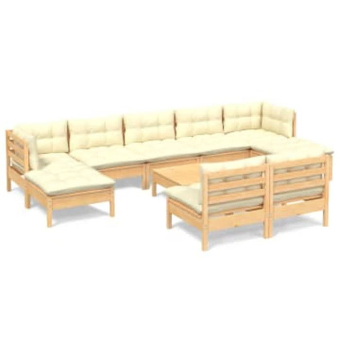 Set mobilier grădină cu perne crem, 10 piese, lemn masiv de pin - WALTI WALTI