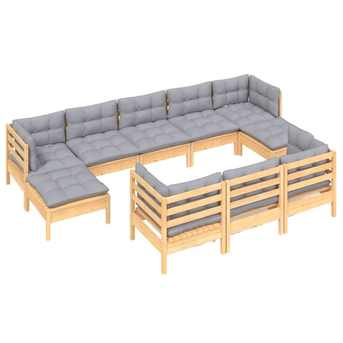 Set mobilier grădină cu perne, 10 piese, gri, lemn masiv pin - WALTI WALTI