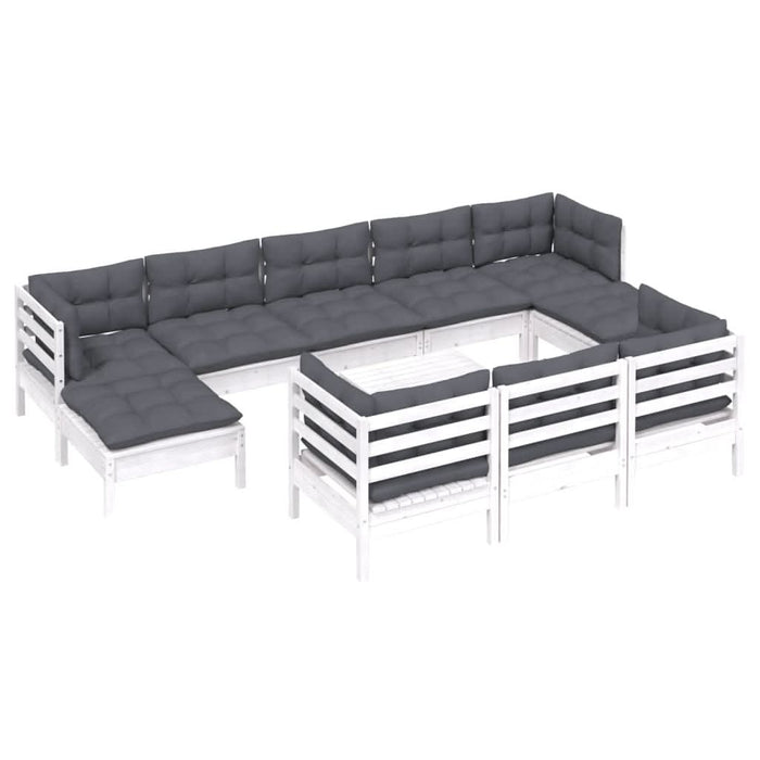 Set mobilier de grădină cu perne, 11 piese, alb lemn masiv pin - WALTI WALTI