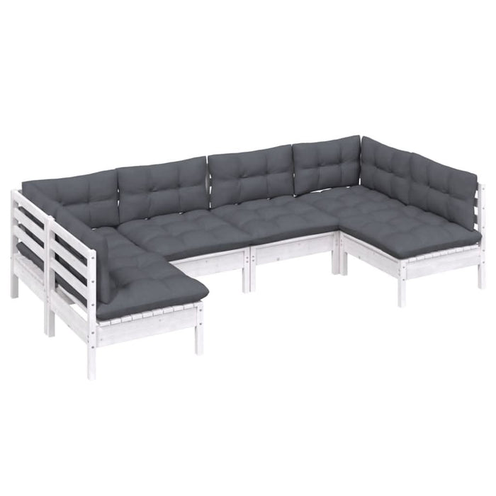 Set mobilier grădină cu perne, 6 piese, alb, lemn masiv de pin - WALTI WALTI