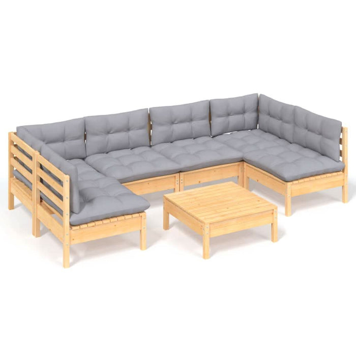 Set mobilier grădină cu perne gri, 7 piese, lemn masiv de pin - WALTI WALTI