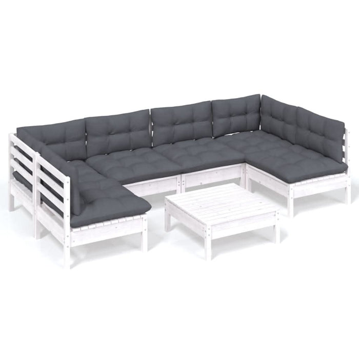 Set mobilier grădină cu perne, 7 piese, alb, lemn masiv de pin - WALTI WALTI