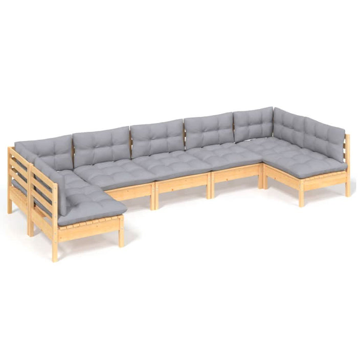 Set mobilier grădină cu perne gri, 7 piese, lemn masiv de pin - WALTI WALTI