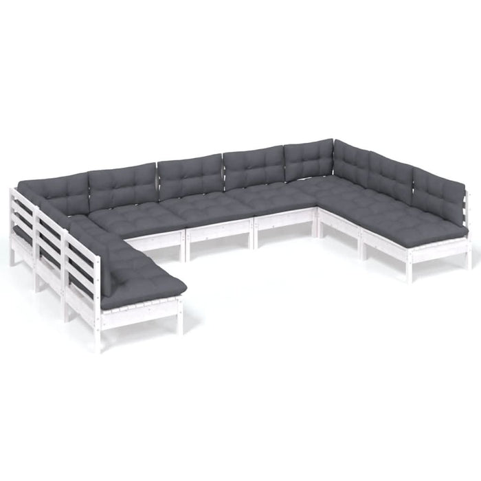 Set mobilier grădină cu perne, 9 piese, alb, lemn masiv pin - WALTI WALTI
