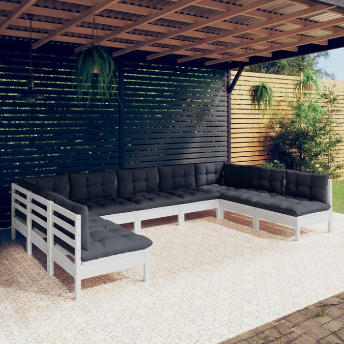Set mobilier grădină cu perne, 9 piese, alb, lemn masiv pin - WALTI WALTI