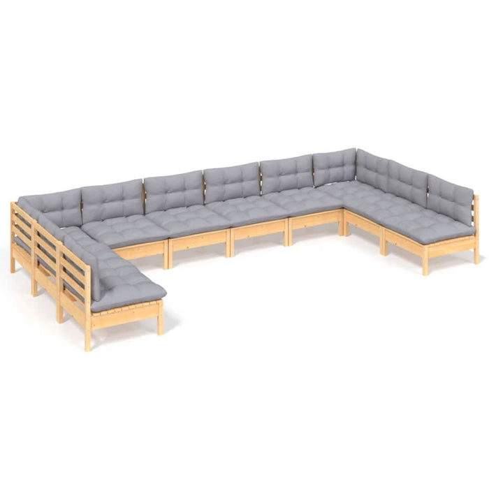 Set mobilier grădină cu perne, 10 piese, gri, lemn masiv pin - WALTI WALTI