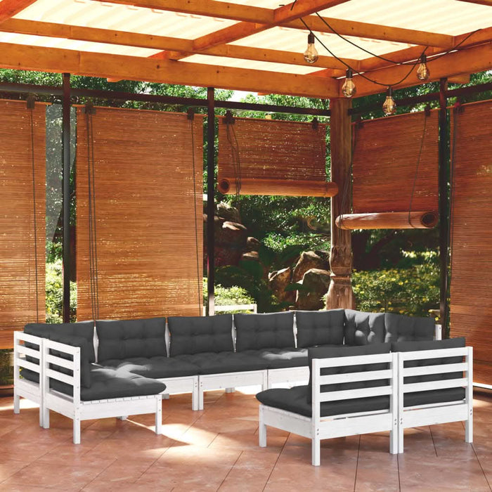 Set mobilier grădină cu perne, 9 piese, alb, lemn masiv pin - WALTI WALTI