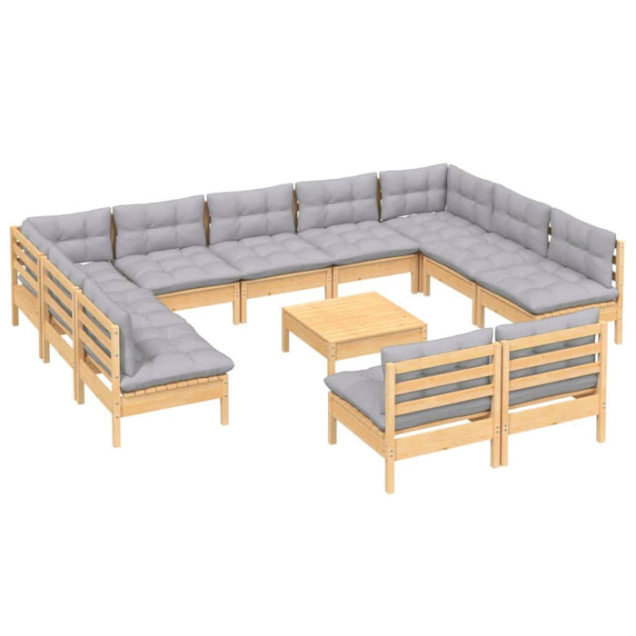Set mobilier de grădină cu perne, 12 piese, gri, lemn masiv pin - WALTI WALTI