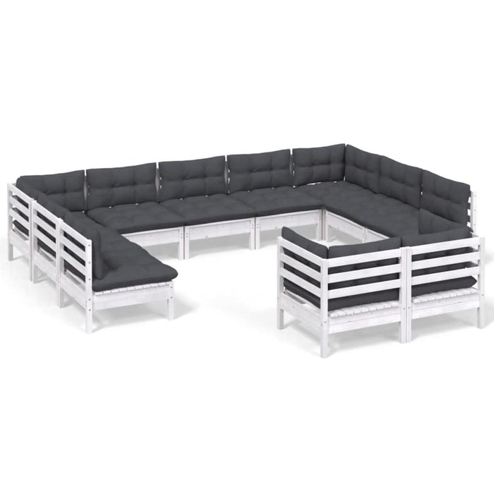 Set mobilier grădină cu perne, 11 piese, alb, lemn masiv de pin - WALTI WALTI