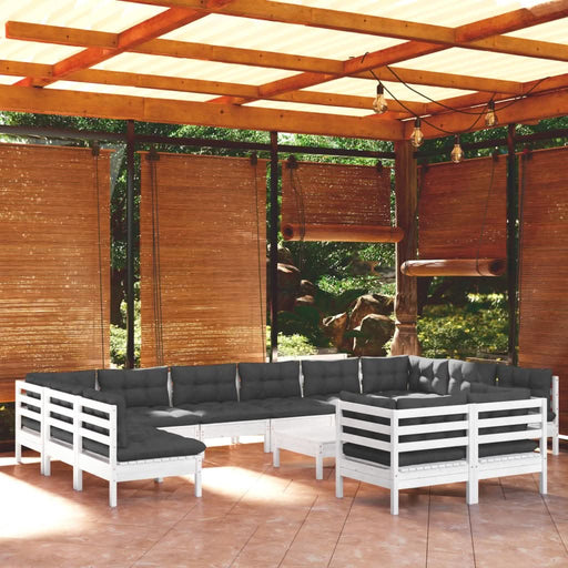 Set mobilier de grădină cu perne, 13 piese, alb, lemn de pin - WALTI WALTI