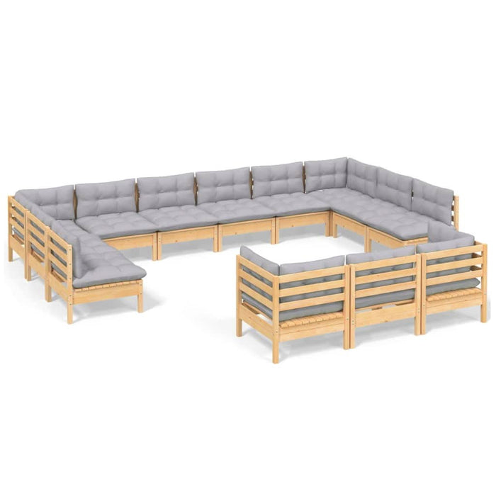 Set mobilier grădină cu perne, 13 piese, gri, lemn de pin - WALTI WALTI