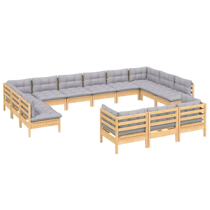 Set mobilier grădină cu perne, 13 piese, gri, lemn de pin - WALTI WALTI