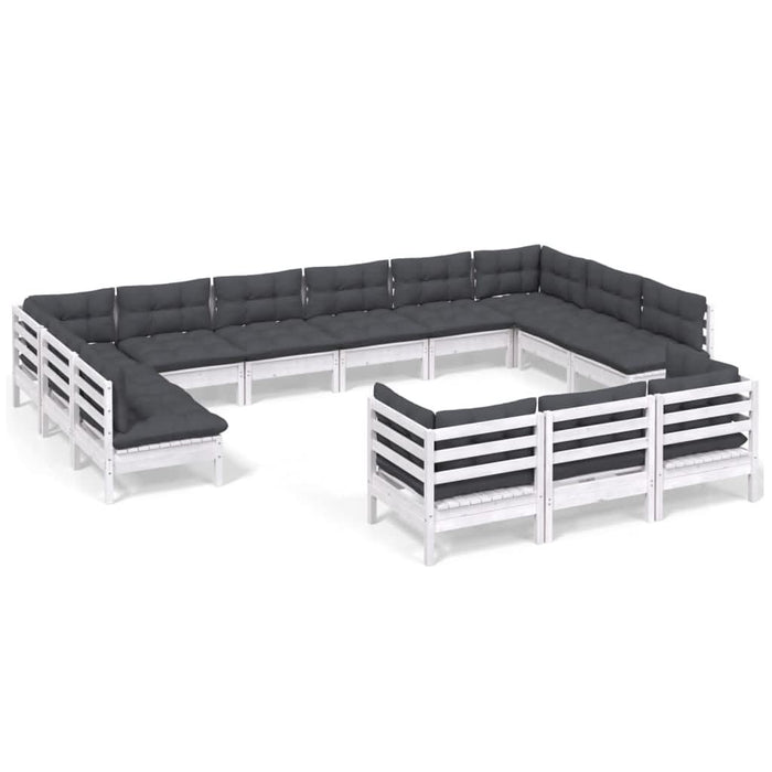 Set mobilier de grădină cu perne, 13 piese, alb, lemn de pin - WALTI WALTI