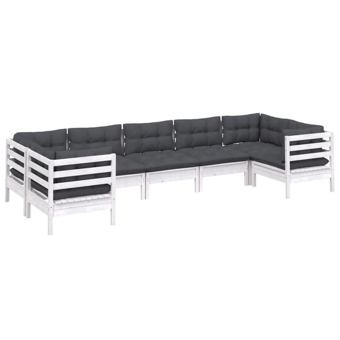 Set mobilier de grădină cu perne, 7 piese, alb, lemn masiv pin - WALTI WALTI