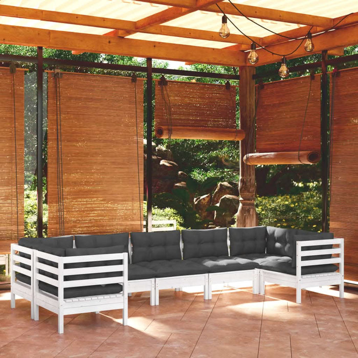 Set mobilier de grădină cu perne, 7 piese, alb, lemn masiv pin - WALTI WALTI