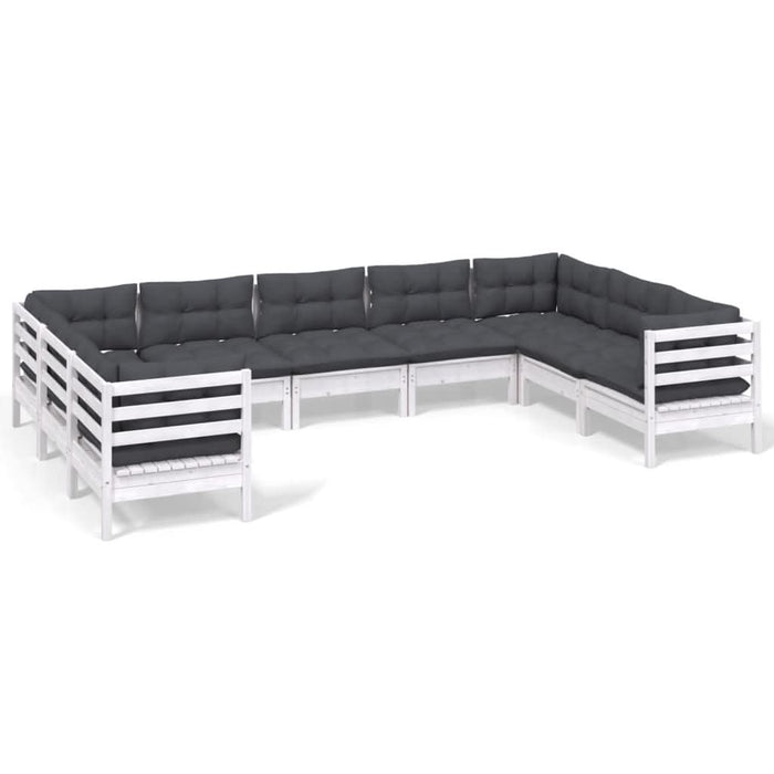 Set mobilier de grădină cu perne, 9 piese, alb, lemn masiv pin - WALTI WALTI