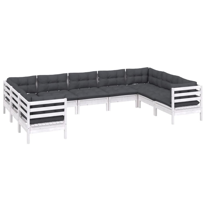 Set mobilier de grădină cu perne, 9 piese, alb, lemn masiv pin - WALTI WALTI
