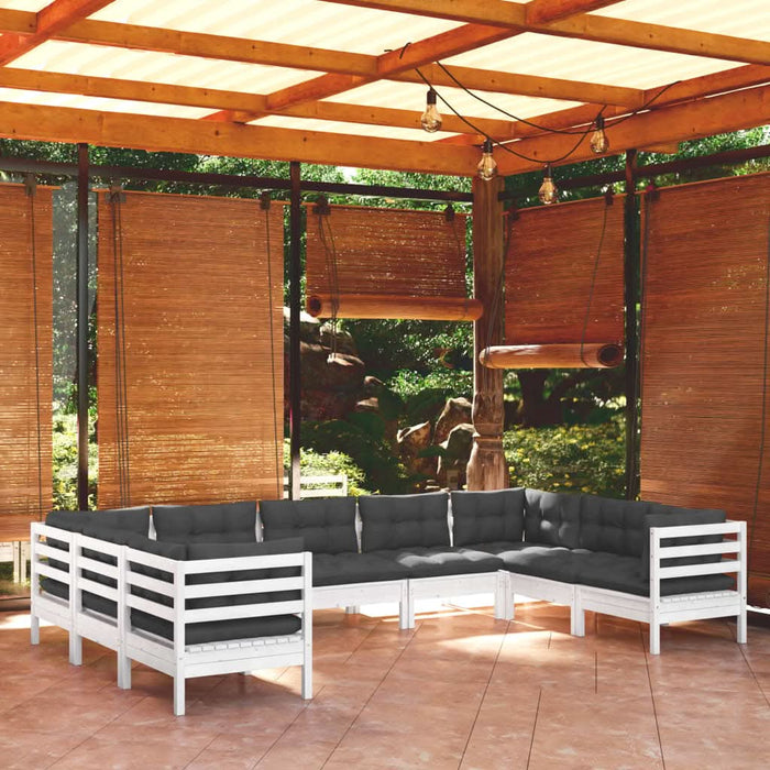 Set mobilier de grădină cu perne, 9 piese, alb, lemn masiv pin - WALTI WALTI