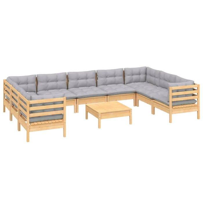 Set mobilier de grădină cu perne gri 10 piese lemn masiv de pin - WALTI WALTI