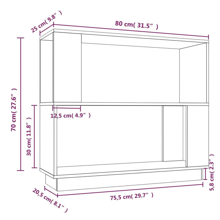 Bibliotecă/Separator cameră, gri, 80x25x70 cm lemn masiv pin - WALTI WALTI