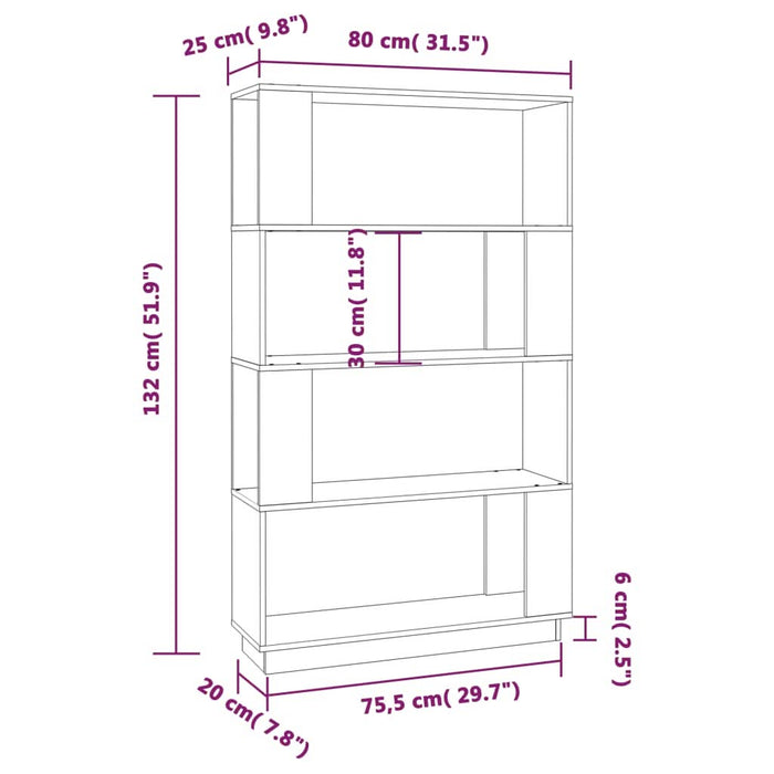 Bibliotecă/Separator cameră, 80x25x132 cm lemn masiv pin - WALTI WALTI