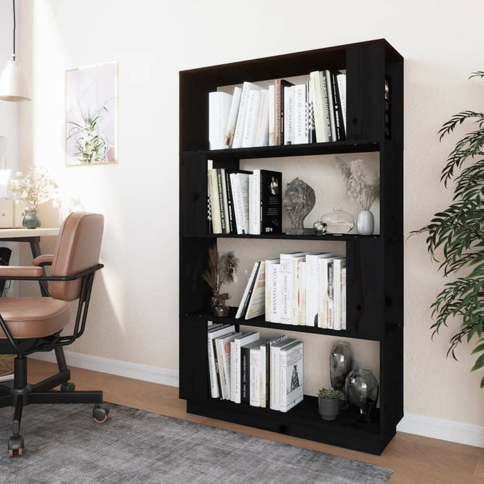 Bibliotecă/Separator cameră, negru, 80x25x132 cm lemn masiv pin - WALTI WALTI