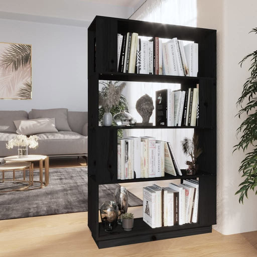 Bibliotecă/Separator cameră, negru, 80x25x132 cm lemn masiv pin - WALTI WALTI