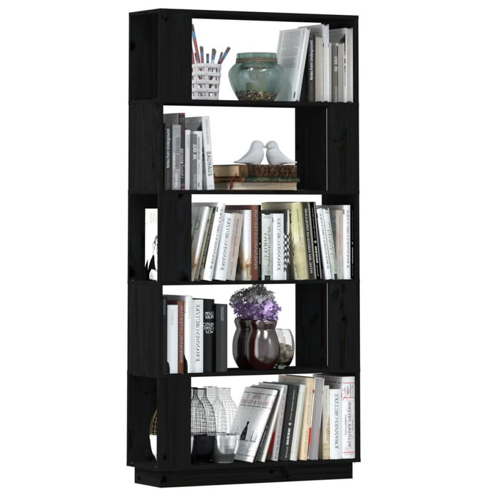 Bibliotecă/Separator cameră negru 80x25x163,5 cm lemn masiv pin - WALTI WALTI