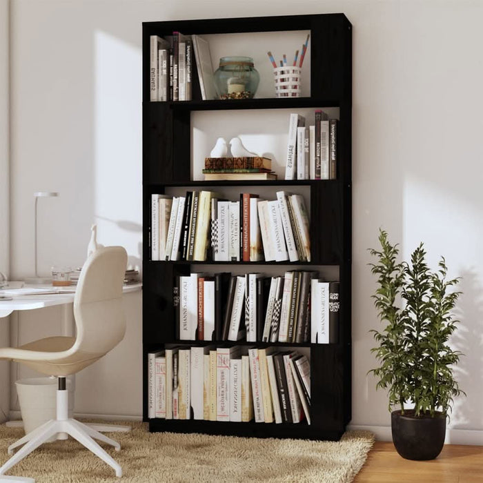 Bibliotecă/Separator cameră negru 80x25x163,5 cm lemn masiv pin - WALTI WALTI