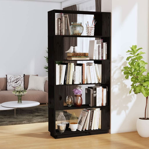 Bibliotecă/Separator cameră negru 80x25x163,5 cm lemn masiv pin - WALTI WALTI