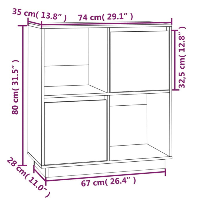 Servantă, alb, 74x35x80 cm, lemn masiv de pin - WALTI WALTI