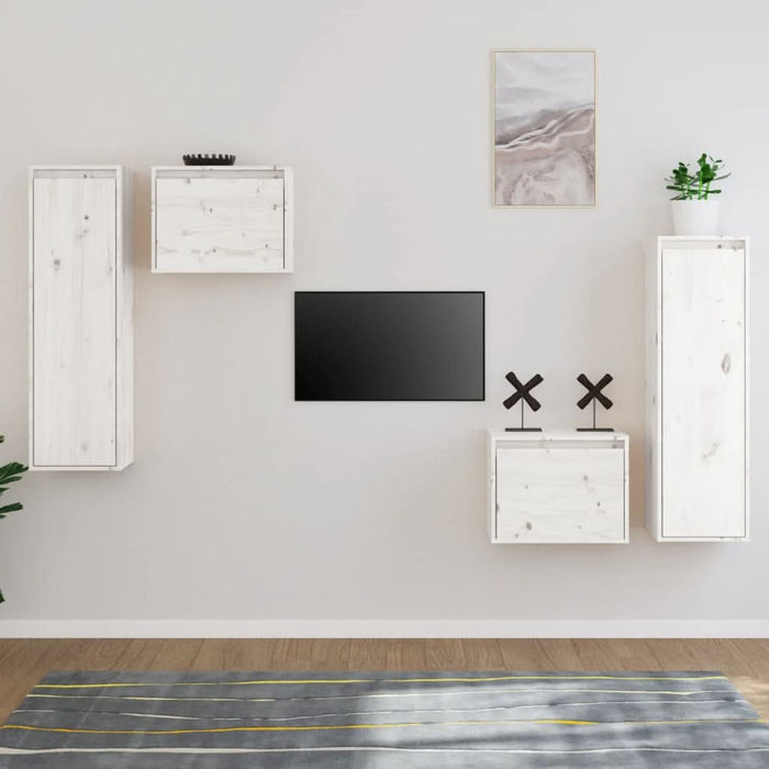 Comode TV, alb, 4 buc., lemn masiv de pin - WALTI WALTI