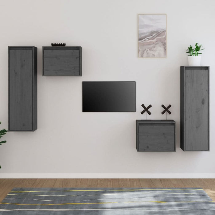 Comode TV, gri, 4 buc., lemn masiv de pin - WALTI WALTI