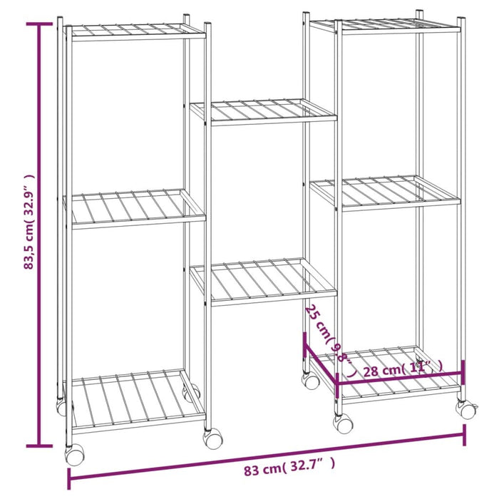 Suport pentru flori cu roți, 83x25x83,5 cm, negru, fier - WALTI WALTI