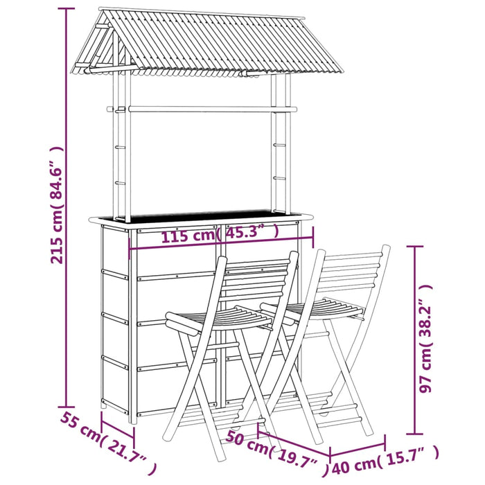Set mobilier de bar, 3 piese, bambus - WALTI WALTI