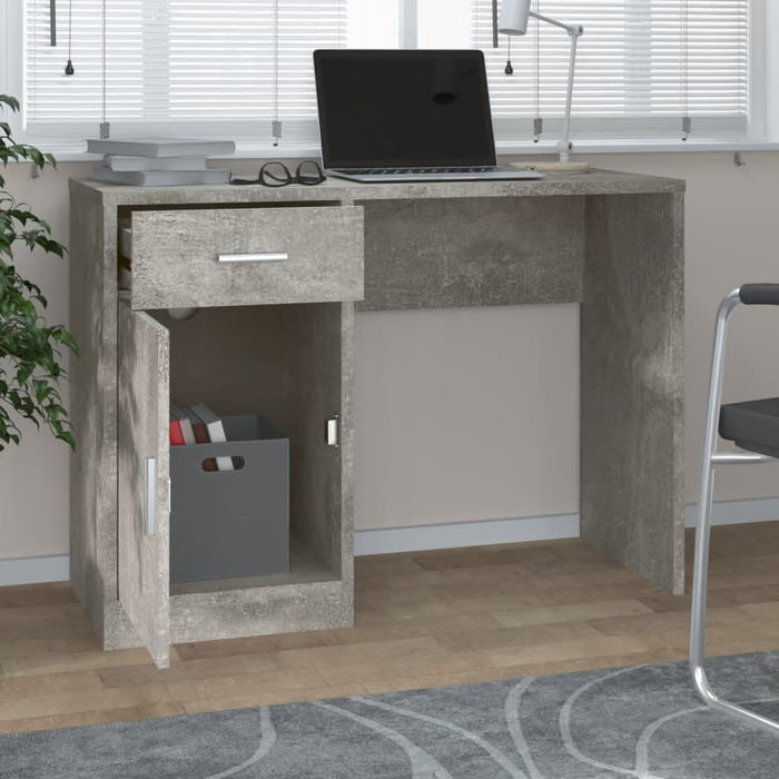 Birou cu sertar și dulap, gri beton 100x40x73 cm lemn prelucrat - WALTI WALTI