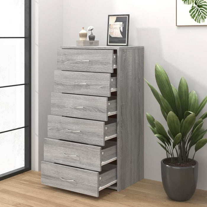 Servantă cu 6 sertare, stejar fumuriu, 50x34x96 cm, lemn - WALTI WALTI