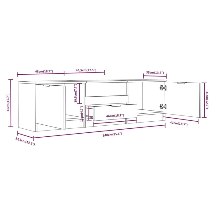 Comodă TV, gri beton, 140x35x40 cm, lemn prelucrat - WALTI WALTI