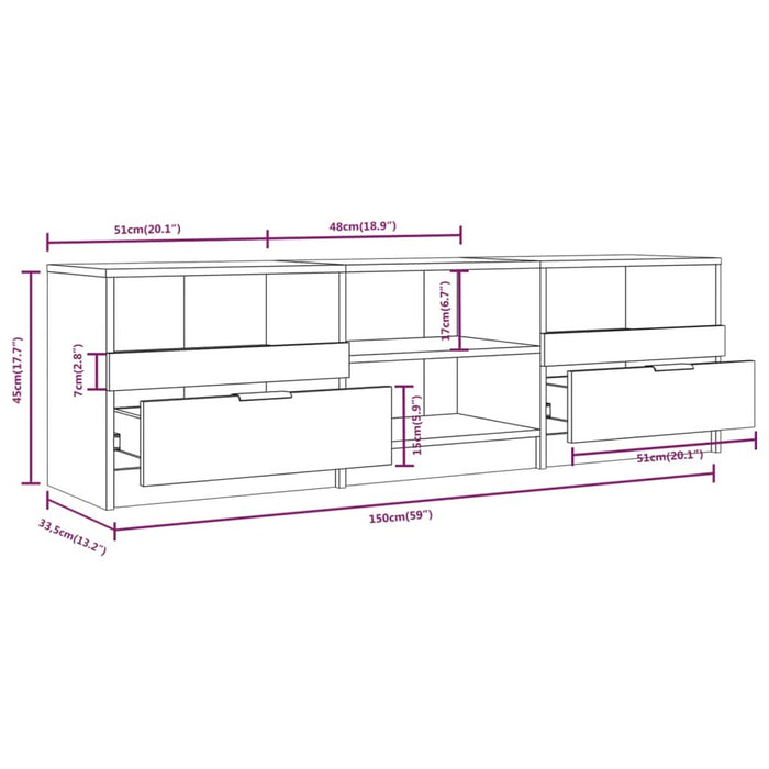 Comodă TV, gri beton, 150x33,5x45 cm, lemn prelucrat - WALTI WALTI