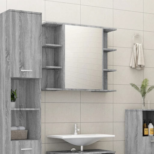 Dulap de baie cu oglindă gri sonoma 80x20,5x64 cm lemn compozit - WALTI WALTI