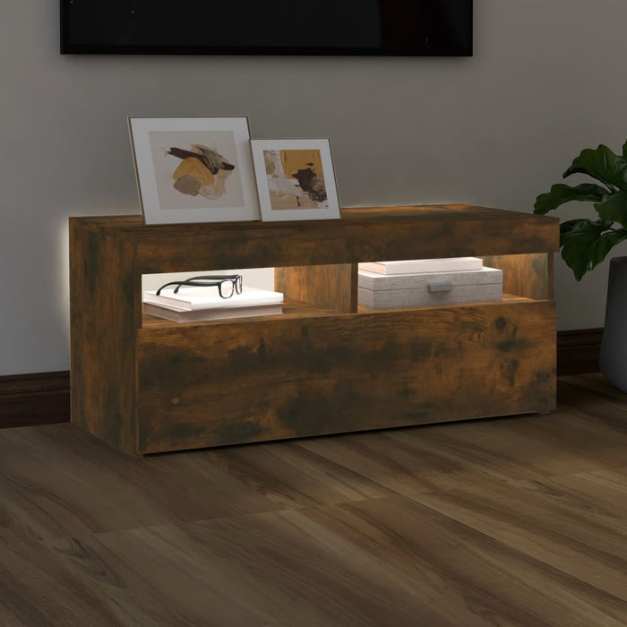 Comodă TV cu lumini LED, stejar fumuriu, 90x35x40 cm - WALTI WALTI