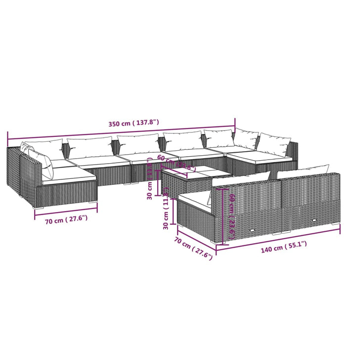 Set mobilier de grădină cu perne, 10 piese, maro, poliratan - WALTI WALTI