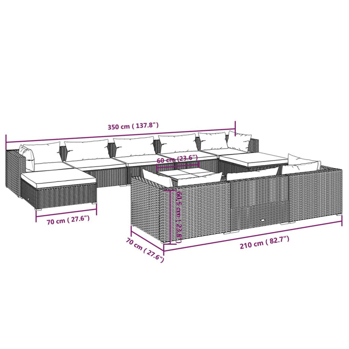 Set mobilier de grădină cu perne, 11 piese, negru, poliratan - WALTI WALTI