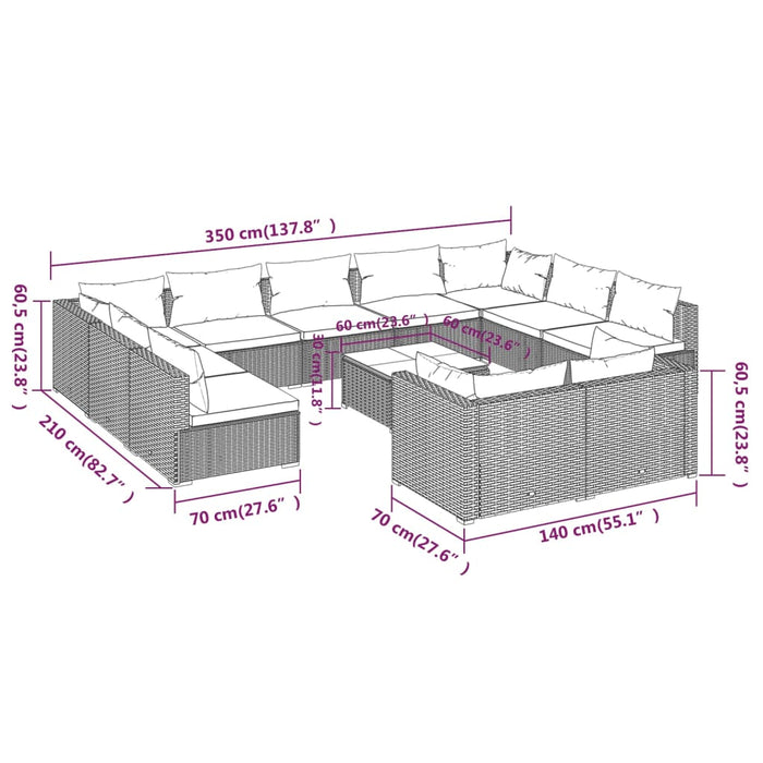 Set mobilier de grădină cu perne, 12 piese, negru, poliratan - WALTI WALTI